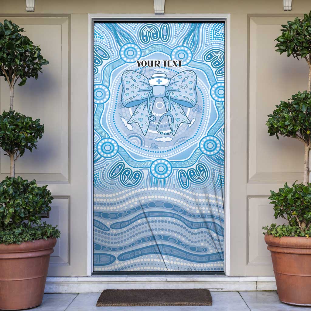 Aussie Nurse Personalised Door Cover Blue Stethoscope Coquette Bow Aboriginal Dot Art