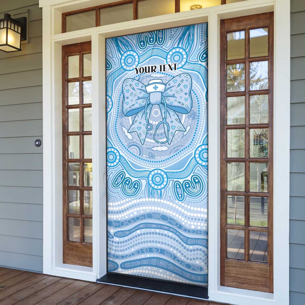 Aussie Nurse Personalised Door Cover Blue Stethoscope Coquette Bow Aboriginal Dot Art