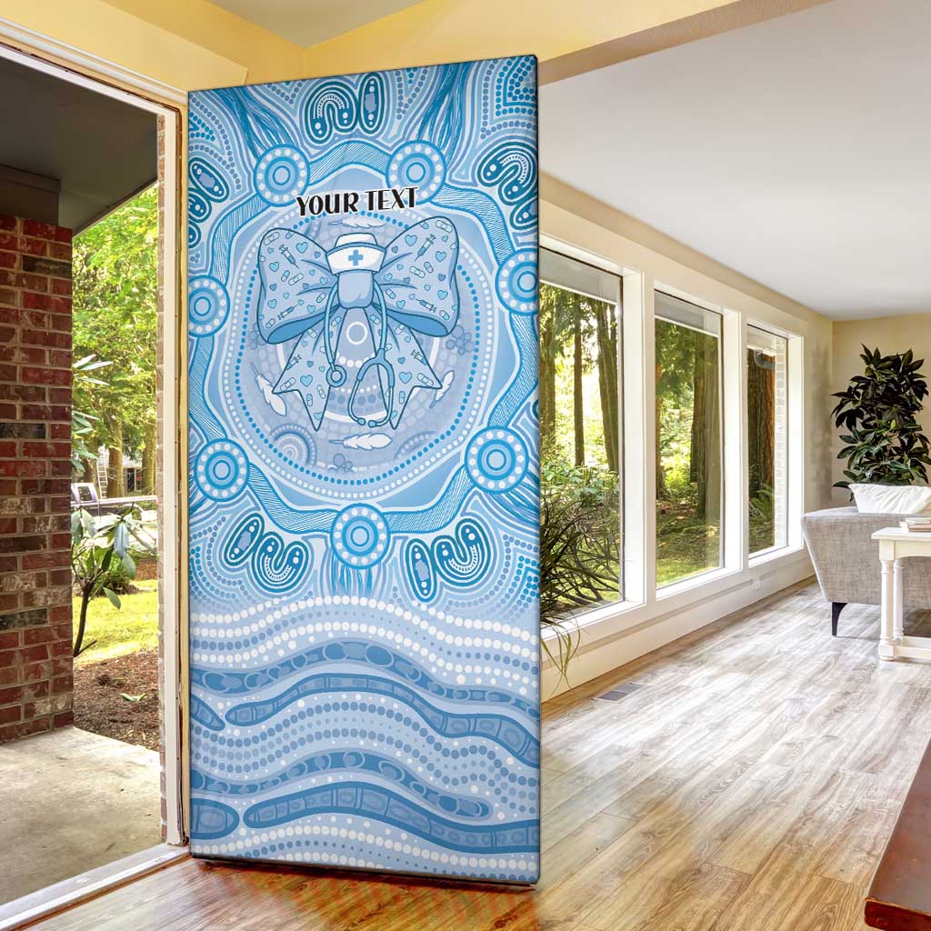 Aussie Nurse Personalised Door Cover Blue Stethoscope Coquette Bow Aboriginal Dot Art