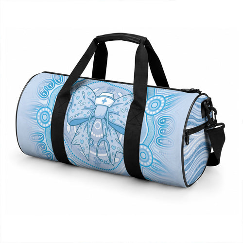 Aussie Nurse Duffle Bag Blue Stethoscope Coquette Bow Aboriginal Dot Art