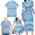 Aussie Nurse Personalised Family Matching Long Sleeve Bodycon Dress and Hawaiian Shirt Blue Stethoscope Coquette Bow Aboriginal Dot Art
