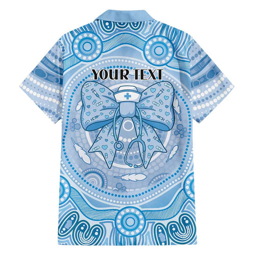 Aussie Nurse Personalised Family Matching Long Sleeve Bodycon Dress and Hawaiian Shirt Blue Stethoscope Coquette Bow Aboriginal Dot Art