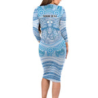 Aussie Nurse Personalised Family Matching Long Sleeve Bodycon Dress and Hawaiian Shirt Blue Stethoscope Coquette Bow Aboriginal Dot Art