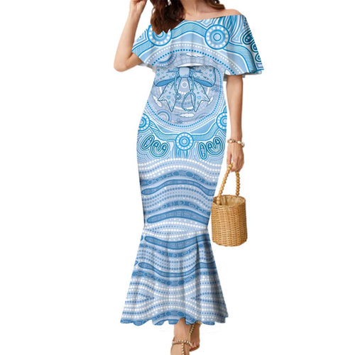 Aussie Nurse Personalised Family Matching Mermaid Dress and Hawaiian Shirt Blue Stethoscope Coquette Bow Aboriginal Dot Art