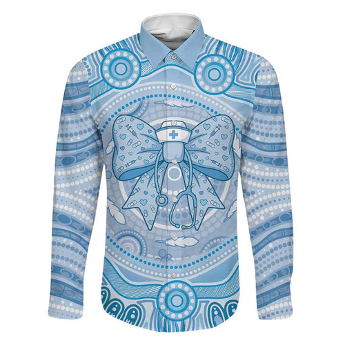 Aussie Nurse Personalised Family Matching Off Shoulder Maxi Dress and Hawaiian Shirt Blue Stethoscope Coquette Bow Aboriginal Dot Art
