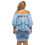 Aussie Nurse Personalised Family Matching Off Shoulder Short Dress and Hawaiian Shirt Blue Stethoscope Coquette Bow Aboriginal Dot Art