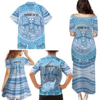 Aussie Nurse Personalised Family Matching Puletasi and Hawaiian Shirt Blue Stethoscope Coquette Bow Aboriginal Dot Art