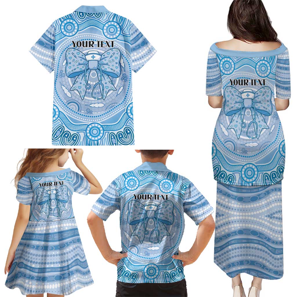 Aussie Nurse Personalised Family Matching Puletasi and Hawaiian Shirt Blue Stethoscope Coquette Bow Aboriginal Dot Art
