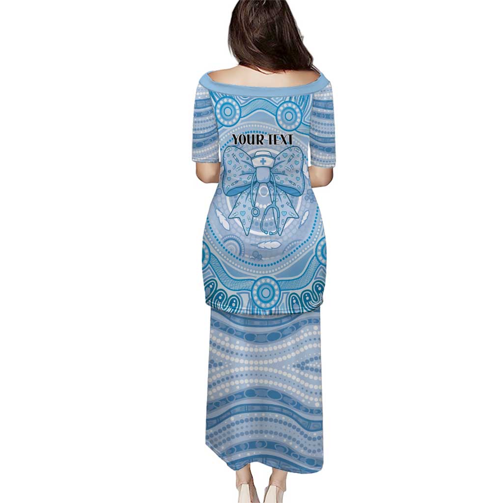 Aussie Nurse Personalised Family Matching Puletasi and Hawaiian Shirt Blue Stethoscope Coquette Bow Aboriginal Dot Art
