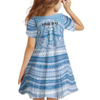 Aussie Nurse Personalised Family Matching Short Sleeve Bodycon Dress and Hawaiian Shirt Blue Stethoscope Coquette Bow Aboriginal Dot Art