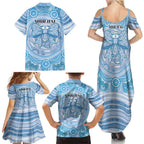 Aussie Nurse Personalised Family Matching Summer Maxi Dress and Hawaiian Shirt Blue Stethoscope Coquette Bow Aboriginal Dot Art