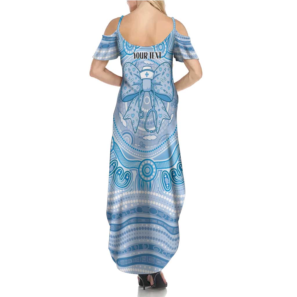 Aussie Nurse Personalised Family Matching Summer Maxi Dress and Hawaiian Shirt Blue Stethoscope Coquette Bow Aboriginal Dot Art