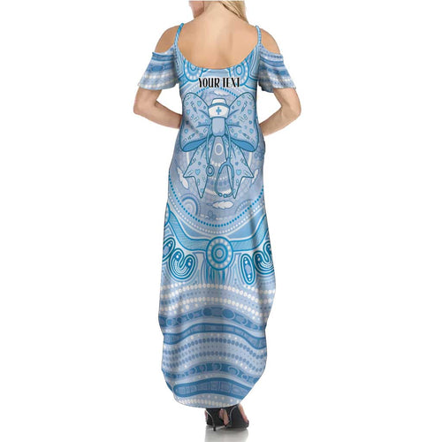 Aussie Nurse Personalised Family Matching Summer Maxi Dress and Hawaiian Shirt Blue Stethoscope Coquette Bow Aboriginal Dot Art