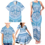 Aussie Nurse Personalised Family Matching Tank Maxi Dress and Hawaiian Shirt Blue Stethoscope Coquette Bow Aboriginal Dot Art