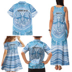 Aussie Nurse Personalised Family Matching Tank Maxi Dress and Hawaiian Shirt Blue Stethoscope Coquette Bow Aboriginal Dot Art