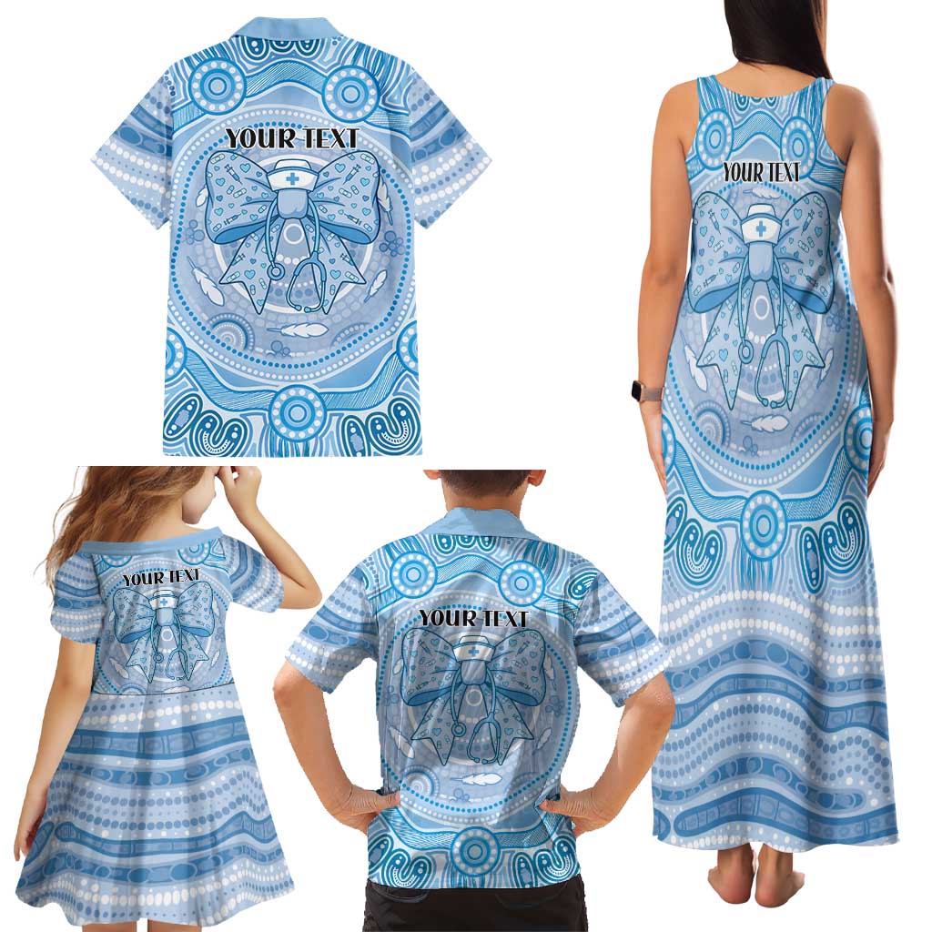 Aussie Nurse Personalised Family Matching Tank Maxi Dress and Hawaiian Shirt Blue Stethoscope Coquette Bow Aboriginal Dot Art