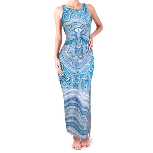 Aussie Nurse Personalised Family Matching Tank Maxi Dress and Hawaiian Shirt Blue Stethoscope Coquette Bow Aboriginal Dot Art