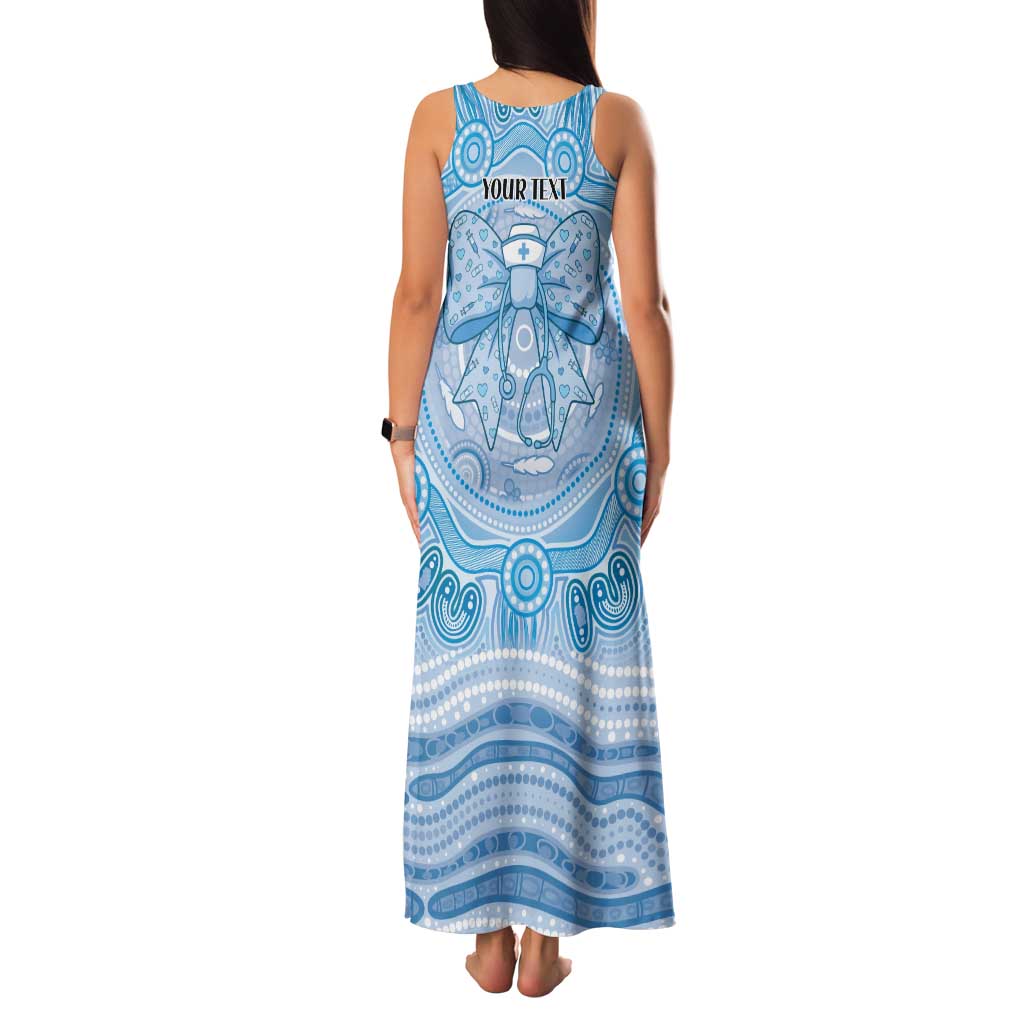 Aussie Nurse Personalised Family Matching Tank Maxi Dress and Hawaiian Shirt Blue Stethoscope Coquette Bow Aboriginal Dot Art
