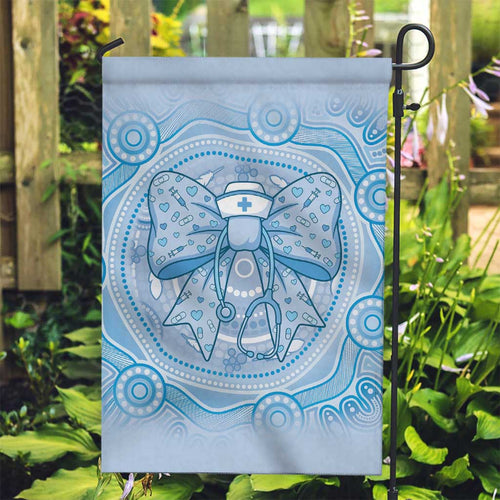 Aussie Nurse Garden Flag Blue Stethoscope Coquette Bow Aboriginal Dot Art