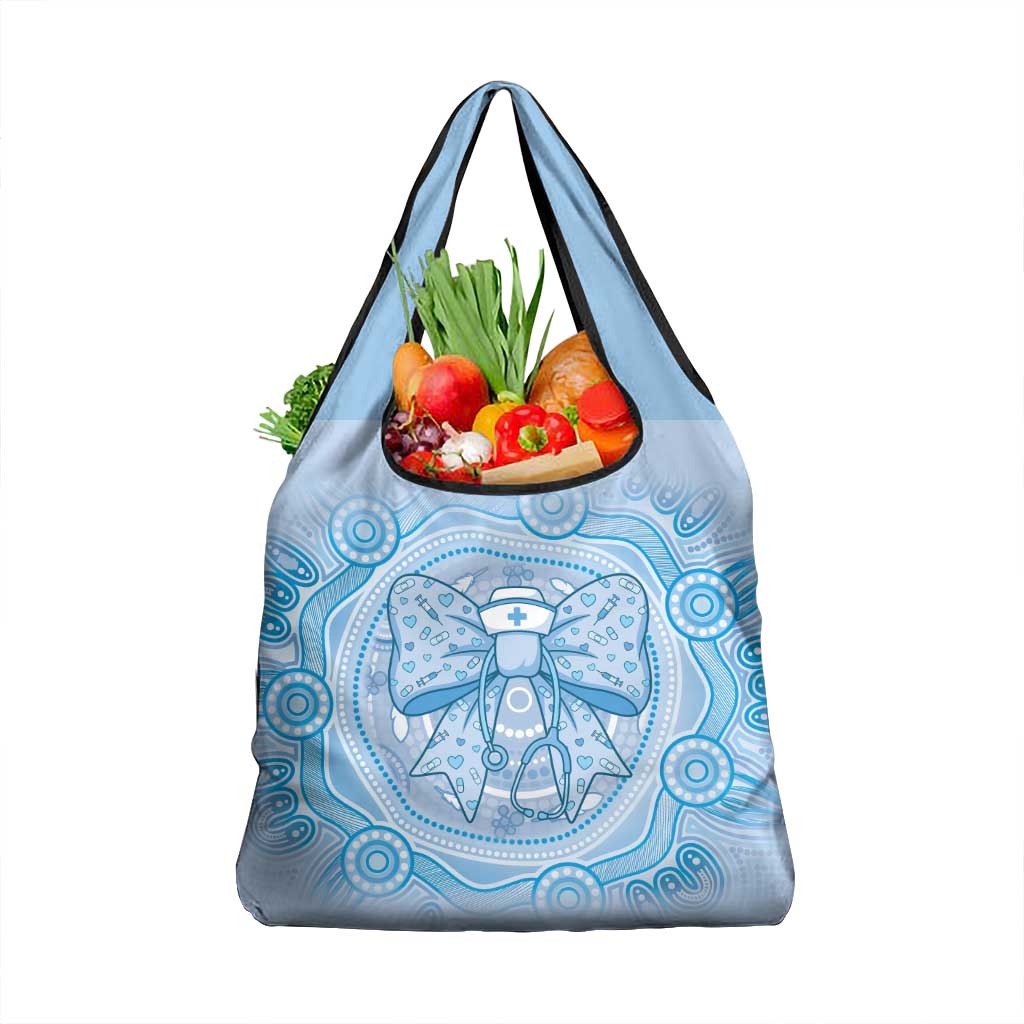 Aussie Nurse Grocery Bag Blue Stethoscope Coquette Bow Aboriginal Dot Art