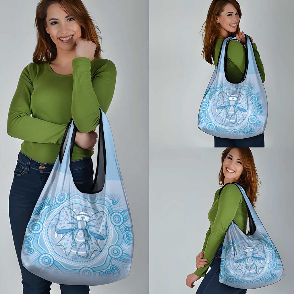 Aussie Nurse Grocery Bag Blue Stethoscope Coquette Bow Aboriginal Dot Art