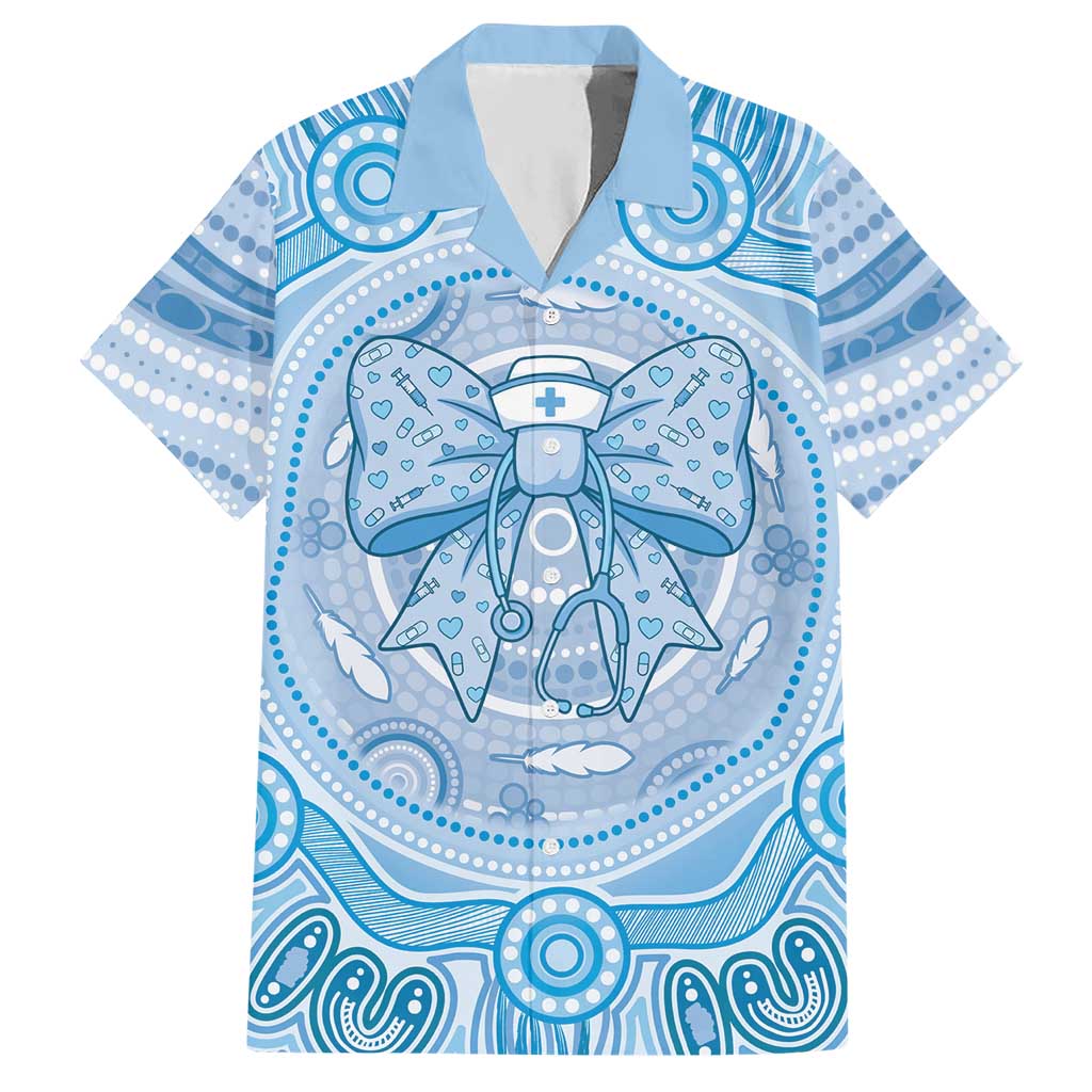 Aussie Nurse Personalised Hawaiian Shirt Blue Stethoscope Coquette Bow Aboriginal Dot Art