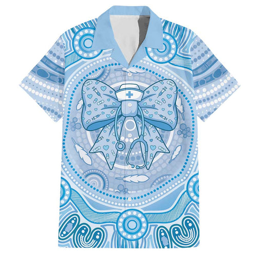 Aussie Nurse Personalised Hawaiian Shirt Blue Stethoscope Coquette Bow Aboriginal Dot Art