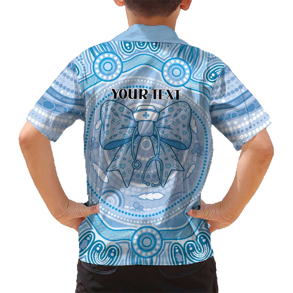 Aussie Nurse Personalised Hawaiian Shirt Blue Stethoscope Coquette Bow Aboriginal Dot Art