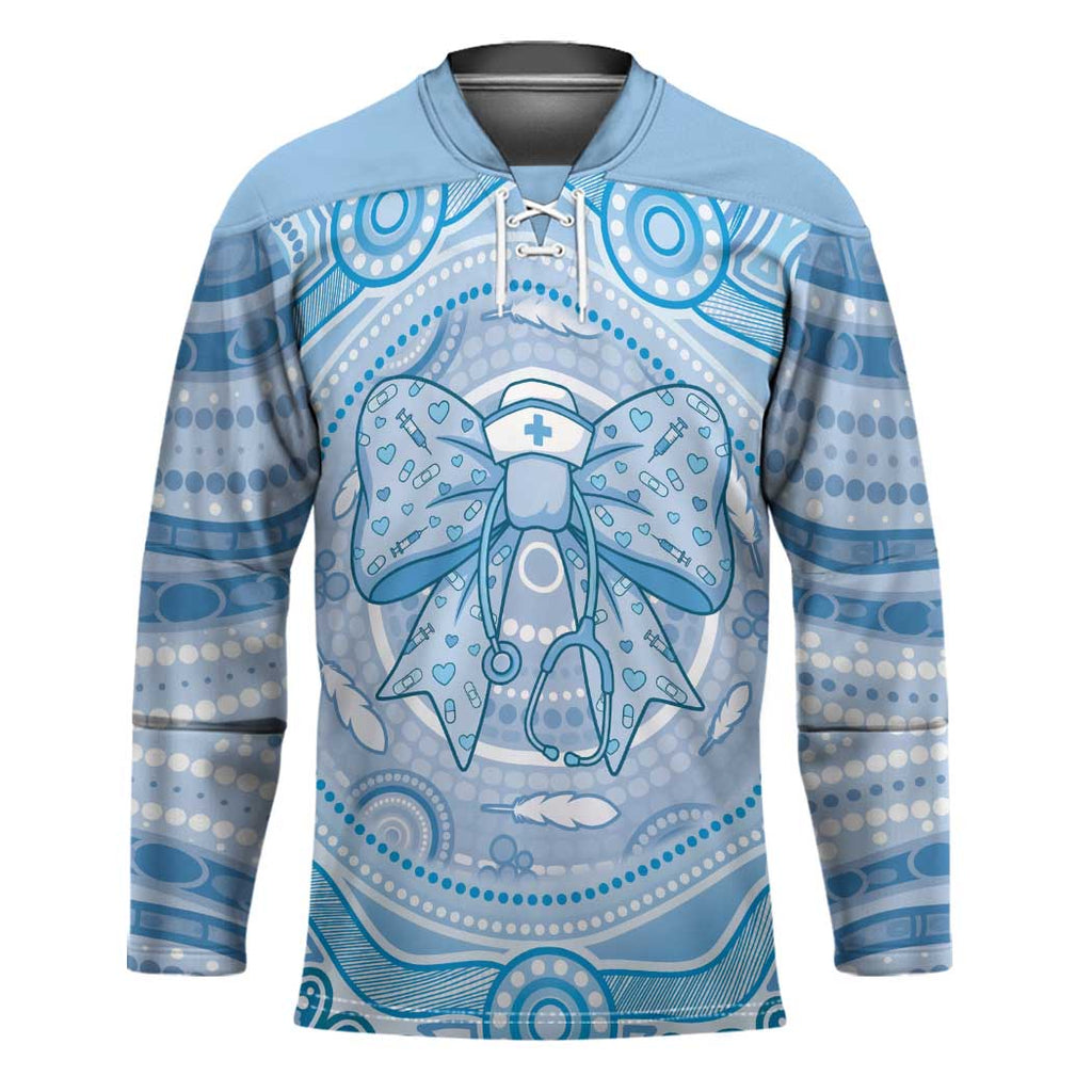 Aussie Nurse Personalised Hockey Jersey Blue Stethoscope Coquette Bow Aboriginal Dot Art