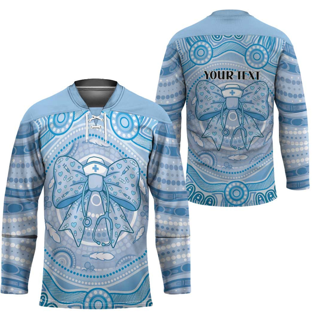 Aussie Nurse Personalised Hockey Jersey Blue Stethoscope Coquette Bow Aboriginal Dot Art
