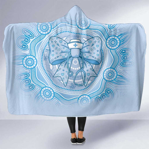 Aussie Nurse Hooded Blanket Blue Stethoscope Coquette Bow Aboriginal Dot Art