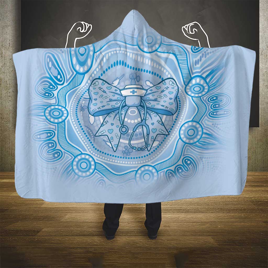 Aussie Nurse Hooded Blanket Blue Stethoscope Coquette Bow Aboriginal Dot Art