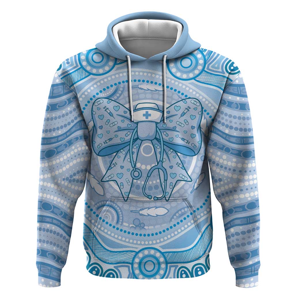 Aussie Nurse Personalised Hoodie Blue Stethoscope Coquette Bow Aboriginal Dot Art
