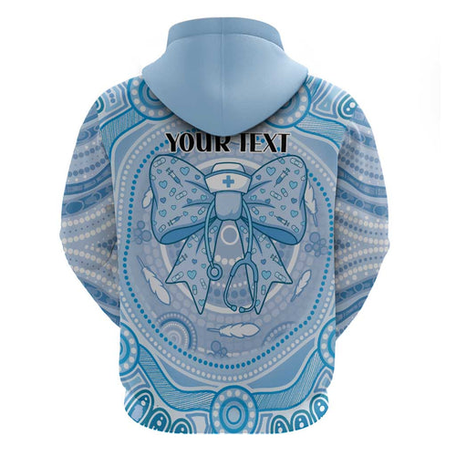 Aussie Nurse Personalised Hoodie Blue Stethoscope Coquette Bow Aboriginal Dot Art