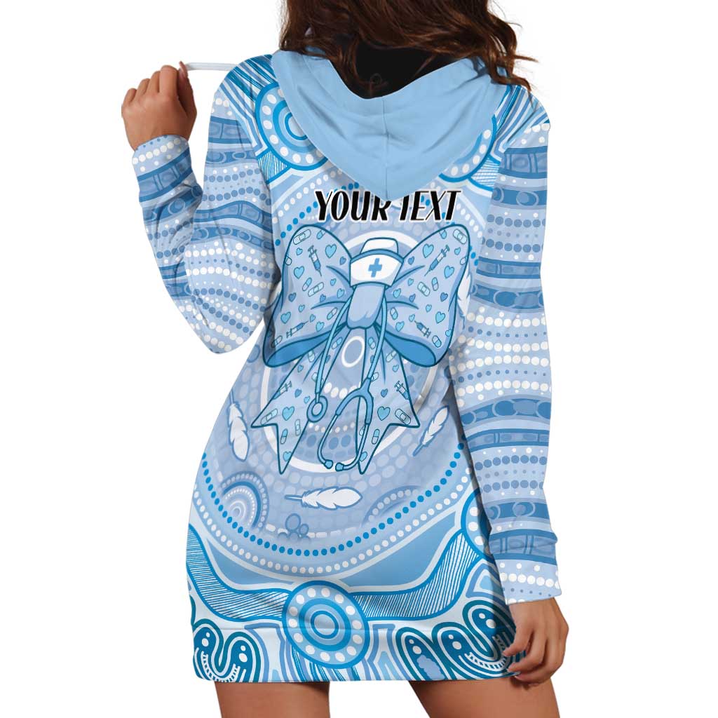 Aussie Nurse Personalised Hoodie Dress Blue Stethoscope Coquette Bow Aboriginal Dot Art