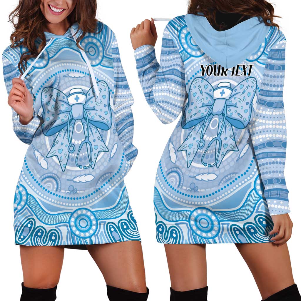Aussie Nurse Personalised Hoodie Dress Blue Stethoscope Coquette Bow Aboriginal Dot Art