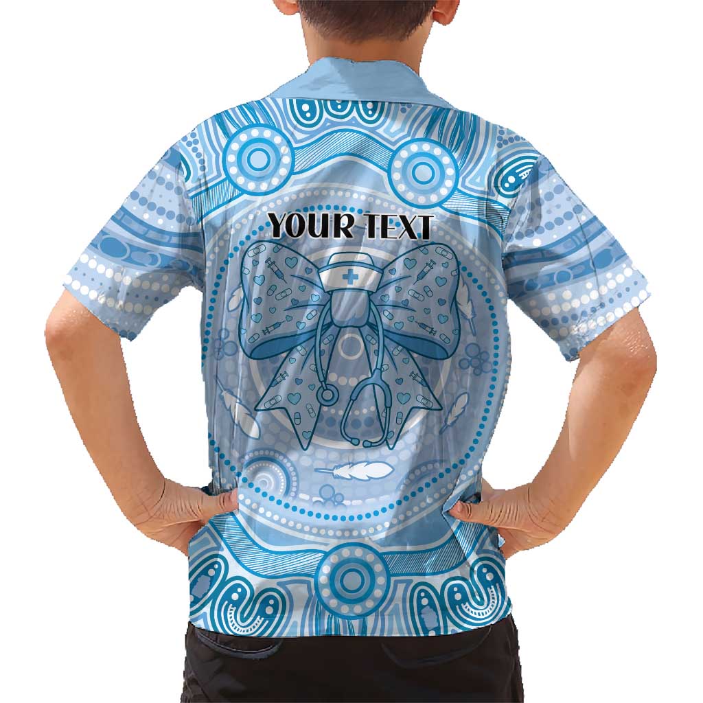 Aussie Nurse Personalised Kid Hawaiian Shirt Blue Stethoscope Coquette Bow Aboriginal Dot Art