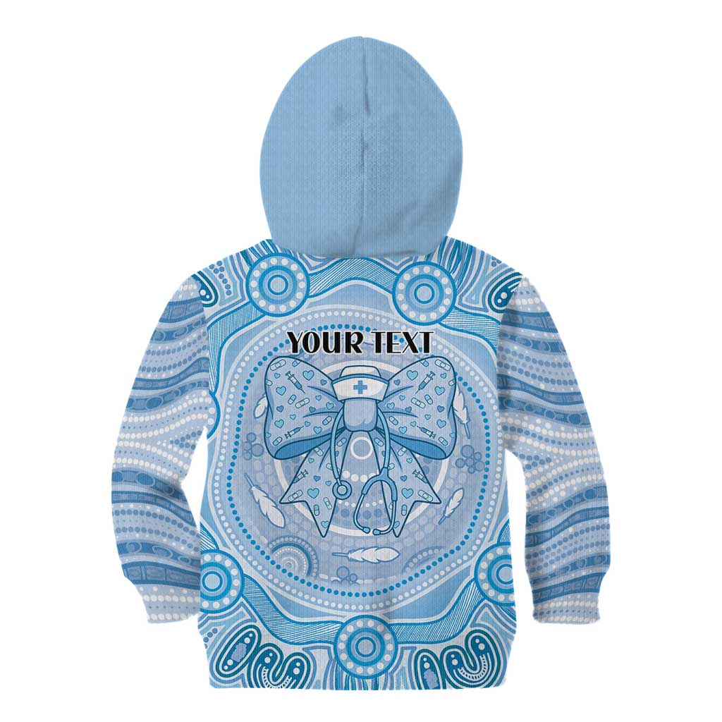 Aussie Nurse Personalised Kid Hoodie Blue Stethoscope Coquette Bow Aboriginal Dot Art