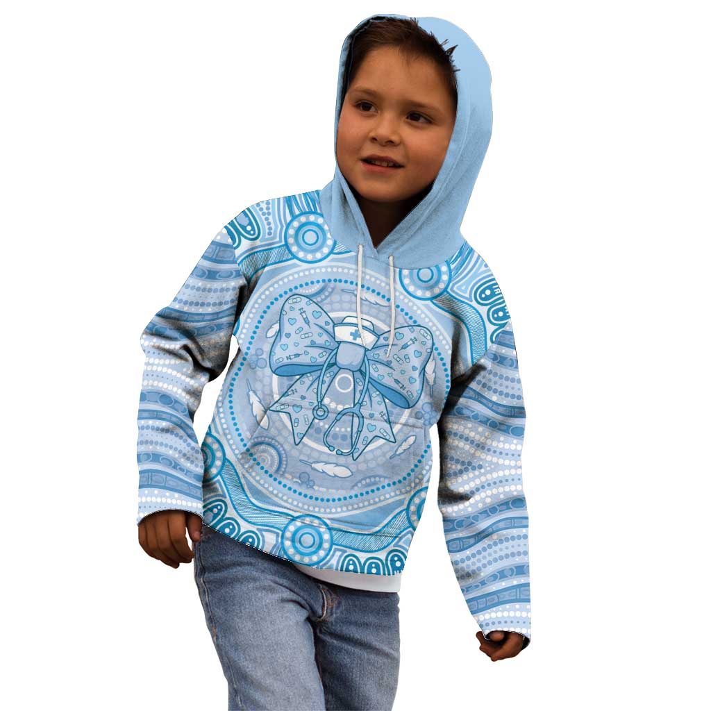 Aussie Nurse Personalised Kid Hoodie Blue Stethoscope Coquette Bow Aboriginal Dot Art