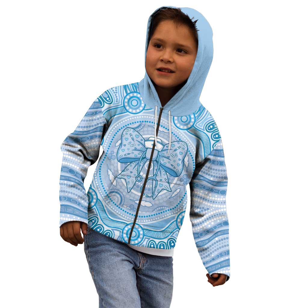 Aussie Nurse Personalised Kid Hoodie Blue Stethoscope Coquette Bow Aboriginal Dot Art