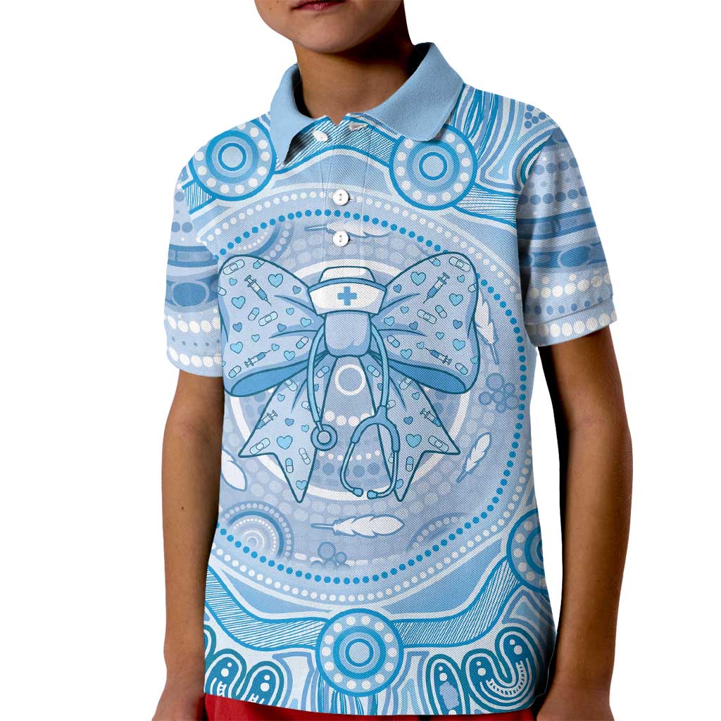 Aussie Nurse Personalised Kid Polo Shirt Blue Stethoscope Coquette Bow Aboriginal Dot Art
