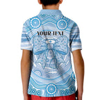 Aussie Nurse Personalised Kid Polo Shirt Blue Stethoscope Coquette Bow Aboriginal Dot Art