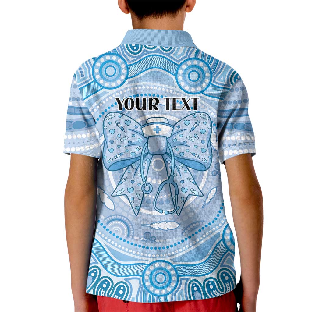 Aussie Nurse Personalised Kid Polo Shirt Blue Stethoscope Coquette Bow Aboriginal Dot Art