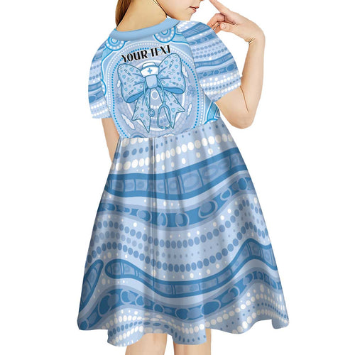 Aussie Nurse Personalised Kid Short Sleeve Dress Blue Stethoscope Coquette Bow Aboriginal Dot Art