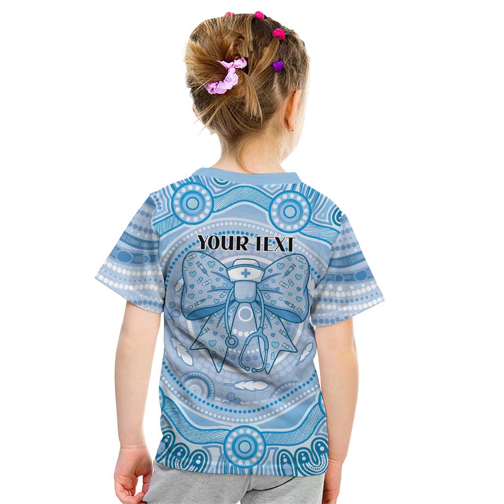 Aussie Nurse Personalised Kid T Shirt Blue Stethoscope Coquette Bow Aboriginal Dot Art