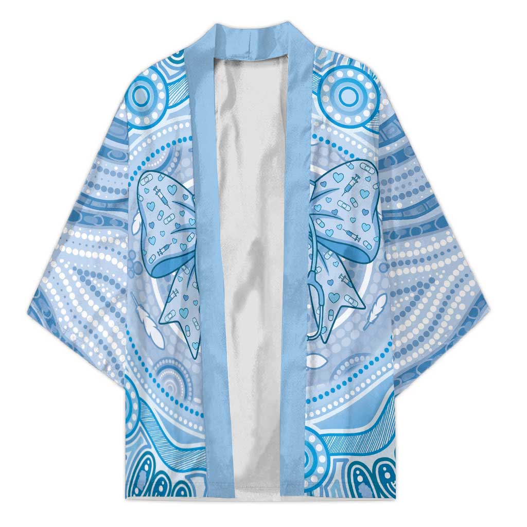 Aussie Nurse Personalised Kimono Blue Stethoscope Coquette Bow Aboriginal Dot Art