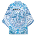 Aussie Nurse Personalised Kimono Blue Stethoscope Coquette Bow Aboriginal Dot Art