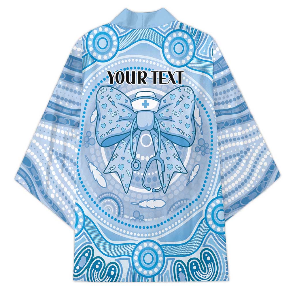 Aussie Nurse Personalised Kimono Blue Stethoscope Coquette Bow Aboriginal Dot Art