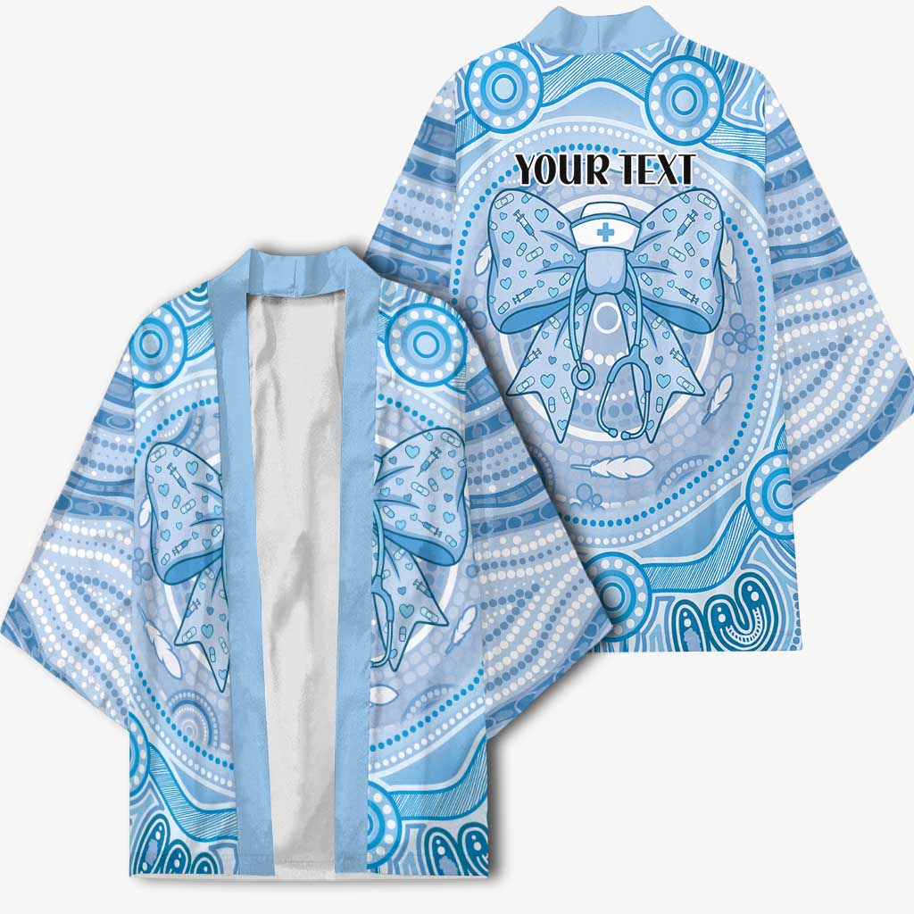 Aussie Nurse Personalised Kimono Blue Stethoscope Coquette Bow Aboriginal Dot Art