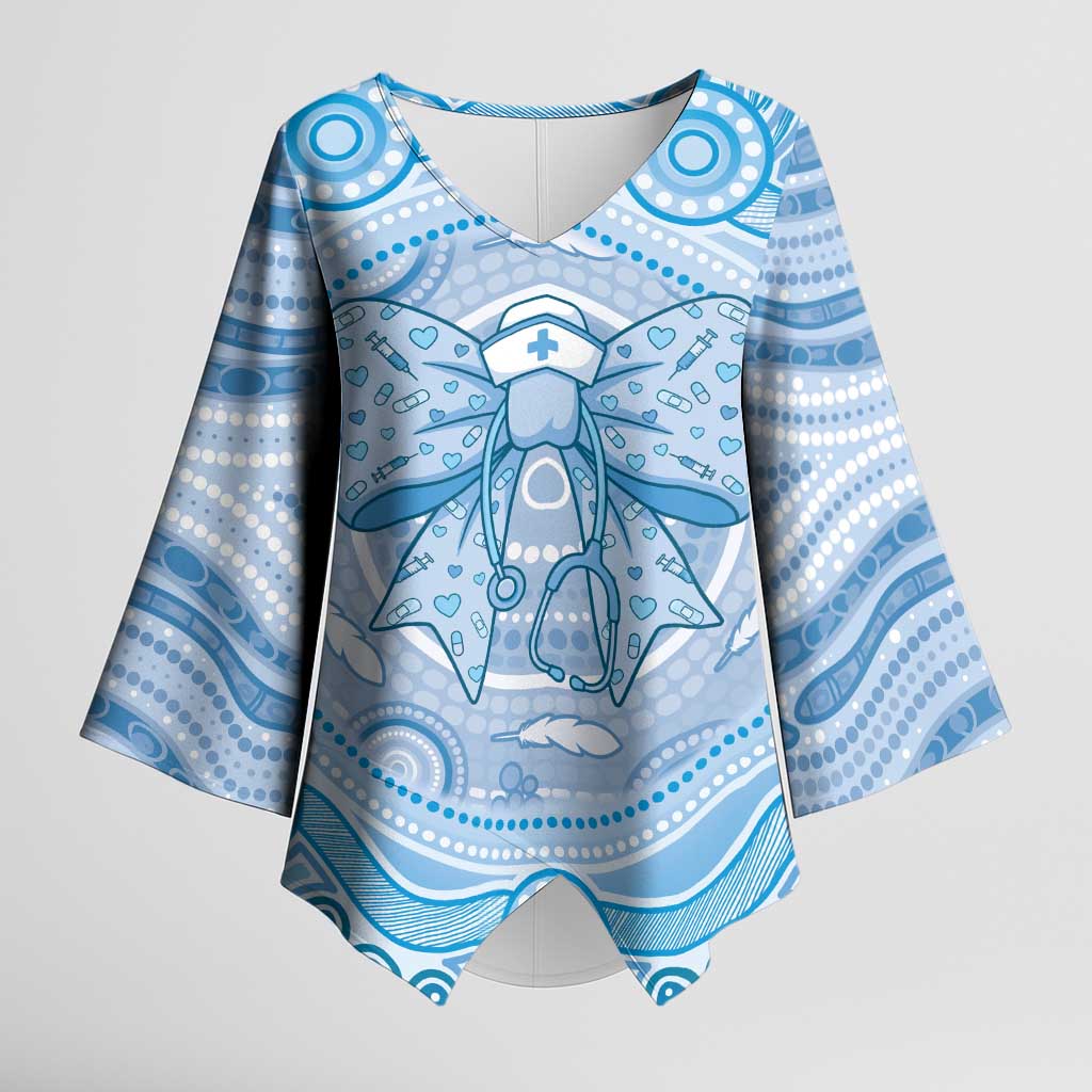 Aussie Nurse Personalised Kimono Sleeve Blouse Blue Stethoscope Coquette Bow Aboriginal Dot Art